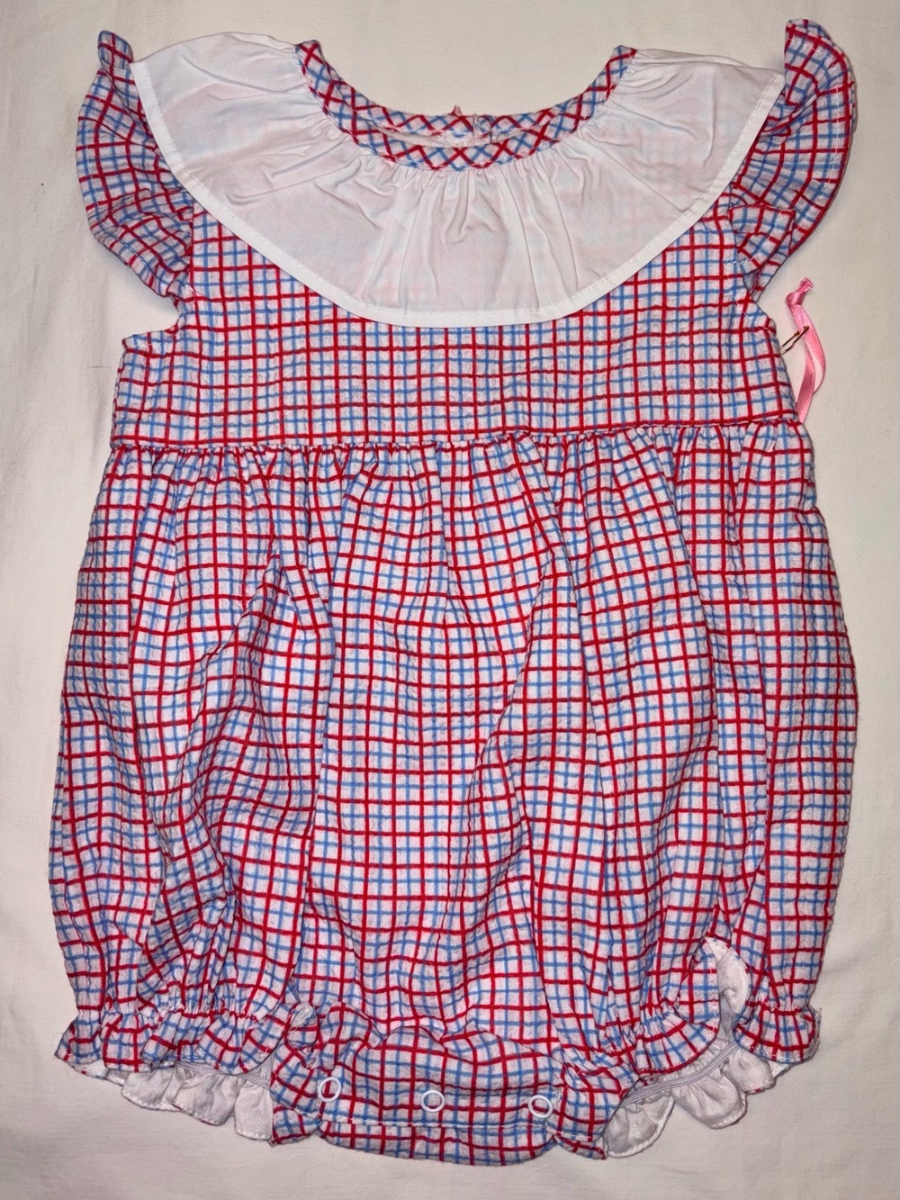 Cecil and Lou Red White & Blue Ruffle Collar Bubble Romper sz 12 months NWT